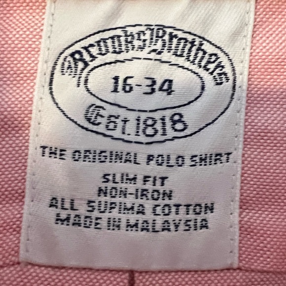 Brooks Brothers Shirt Mens L 16-34 Pink Slim Fit Original  😍 - Picture 2 of 8